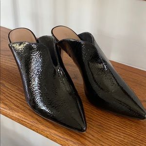 BCBG black patent leather mules